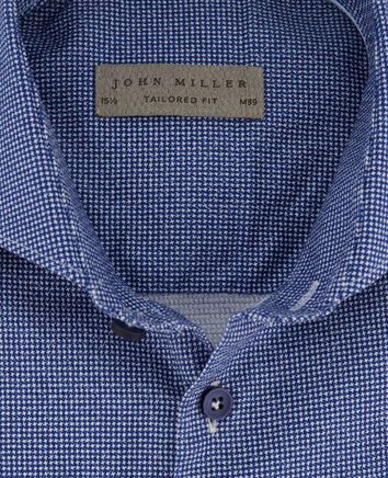 John Miller tailored fit business overhemd donkerblauw geprint katoen