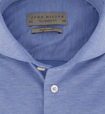 Overhemd John Miller blauw effen mouwlengte 7 Tailored Fit