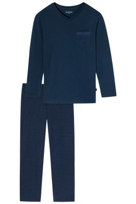 Schiesser Schiesser pyjama lang v-hals donkerblauw