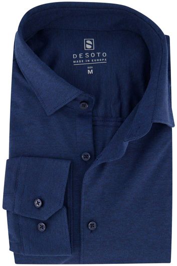 Desoto overhemd slim fit effen donkerblauw katoen