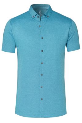 Desoto casual overhemd korte mouw Desoto lichtblauw effen katoen slim fit 