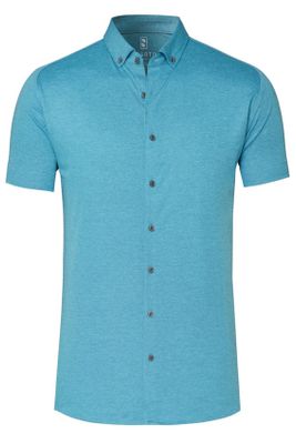 Desoto Desoto casual overhemd korte mouw lichtblauw effen katoen slim fit