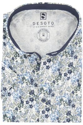 Desoto Desoto overhemd blauw met print korte mouw