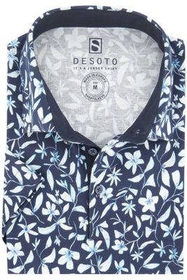 Desoto Desoto overhemd donkerblauw met print korte mouw
