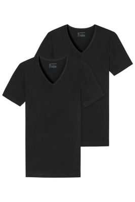 Schiesser Schiesser t-shirt effen zwart v hals 95/5 2-pack