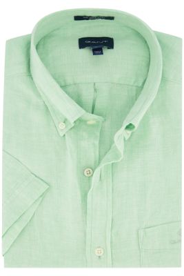 Gant Gant casual overhemd korte mouw normale fit groen effen linnen