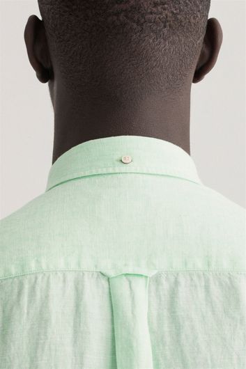 Gant casual overhemd korte mouw normale fit groen effen linnen