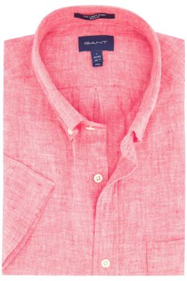 Gant Gant casual overhemd korte mouw normale fit roze effen linnen