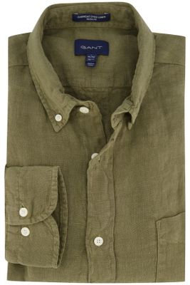 Gant Gant overhemd olijfgroen linnen Regular