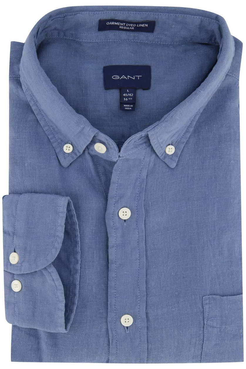 Overhemd Gant regular fit blauw linnen