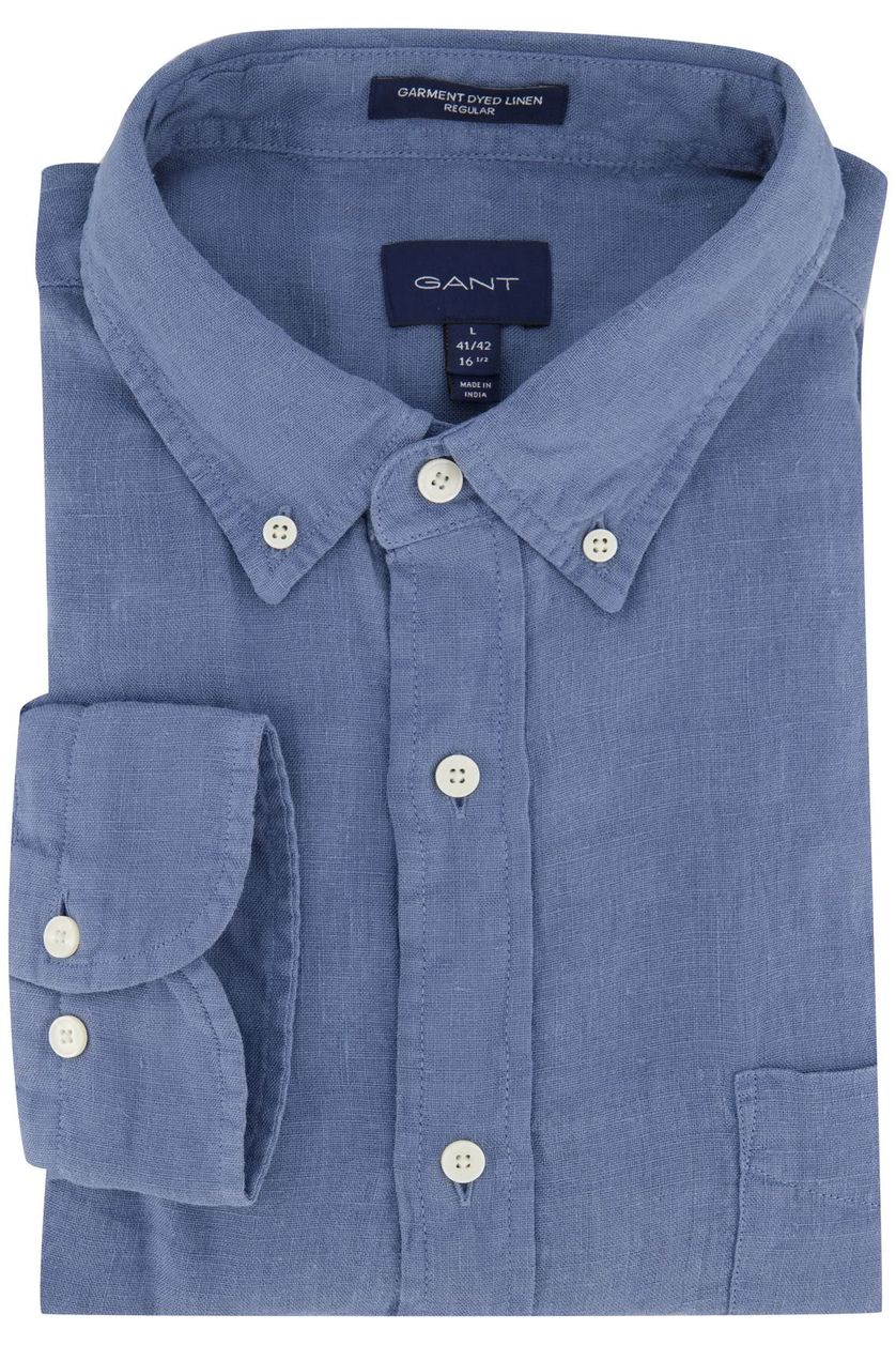 Overhemd Gant regular fit blauw linnen