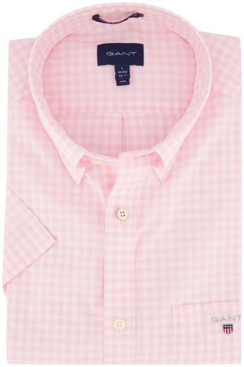 Gant casual overhemd korte mouw wijde fit roze geruit katoen