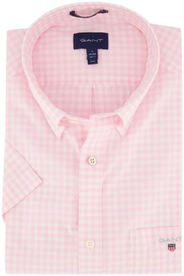 Gant Gant overhemd korte mouw wit roze gerui Regular