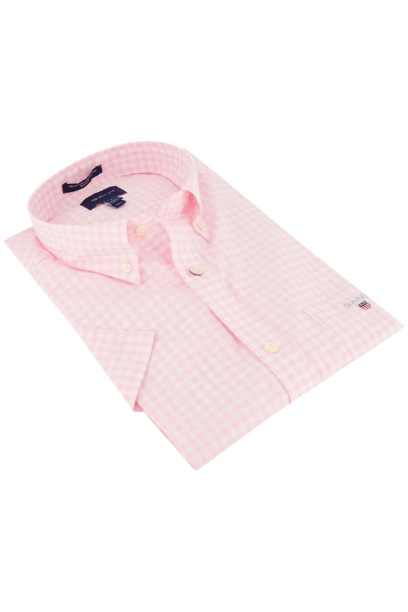 Gant overhemd korte mouw wit roze gerui Regular