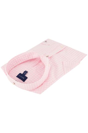 Gant casual overhemd korte mouw wijde fit roze geruit katoen