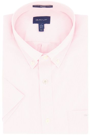 Gant casual overhemd korte mouw wijde fit roze gestreept katoen