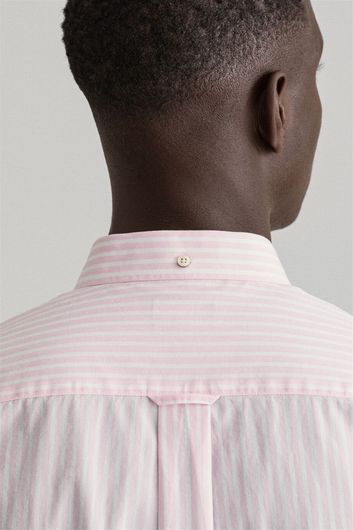 Gant casual overhemd korte mouw wijde fit roze gestreept katoen