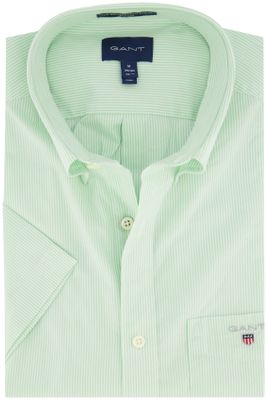 Gant Gant casual overhemd korte mouw wijde fit groen gestreept katoen