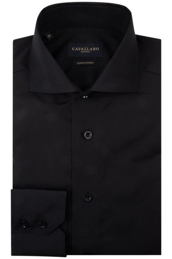 Cavallaro overhemd mouwlengte 7  slim fit zwart effen katoen