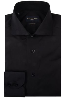 Cavallaro Cavallaro overhemd mouwlengte 7  zwart effen katoen slim fit