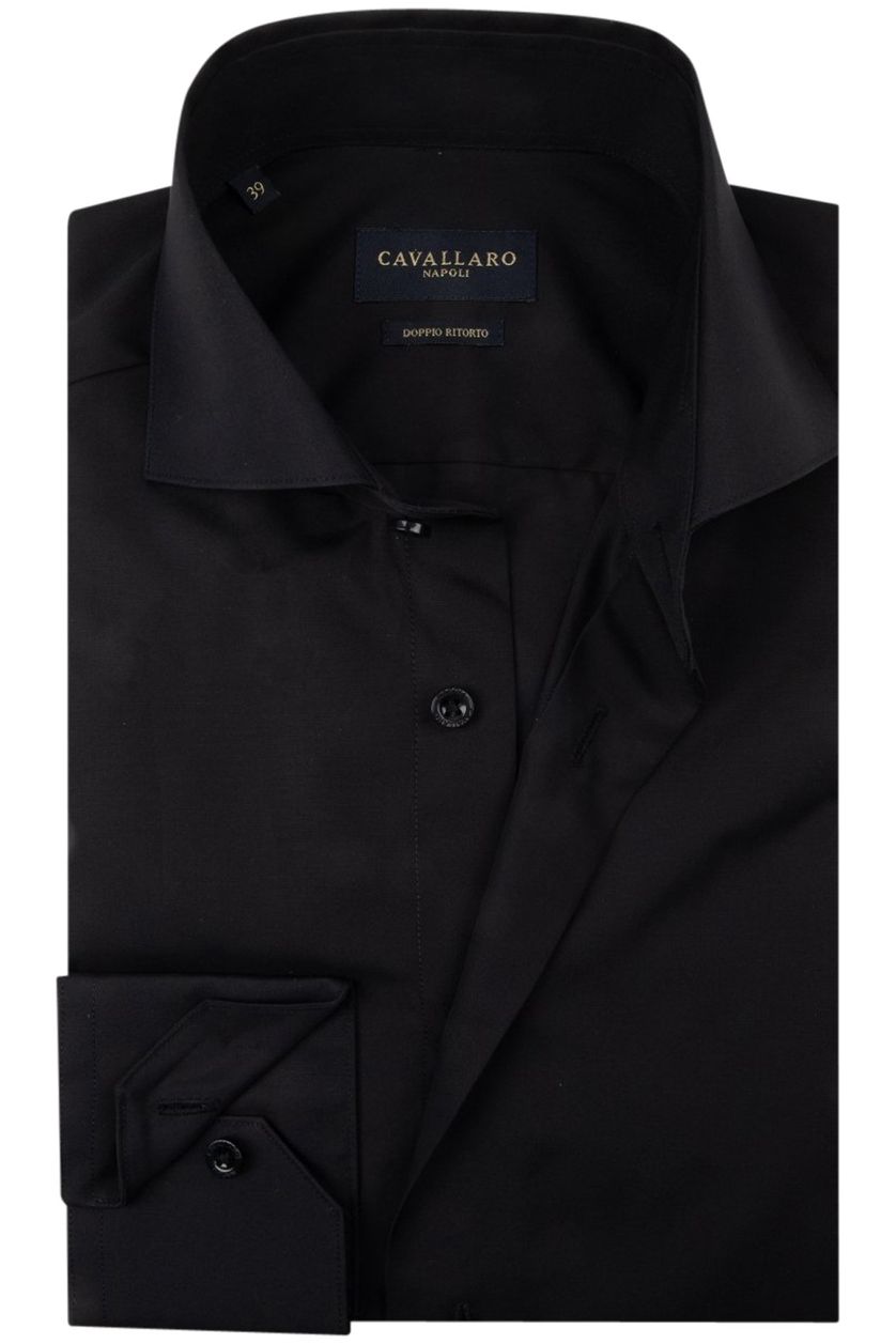 Cavallaro overhemd mouwlengte 7  zwart effen katoen slim fit