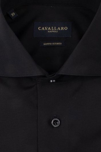 overhemd mouwlengte 7 Cavallaro  zwart effen katoen slim fit 