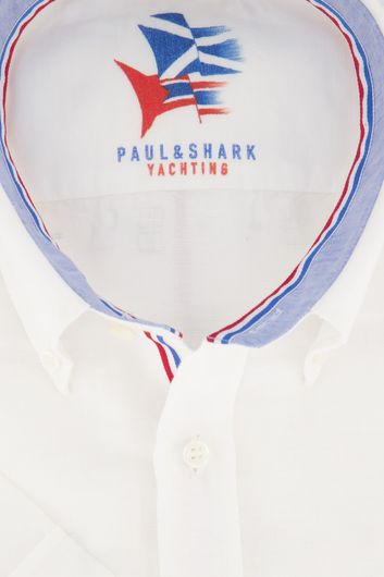 Paul & Shark overhemd korte mouw wit linnen-katoen