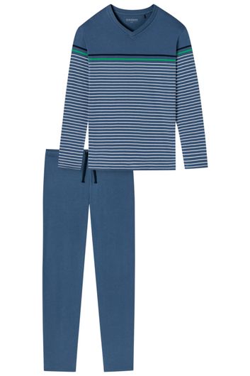 Schiesser pyjama blauw gestreept 100% katoen