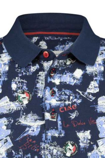Poloshirt A Fish Named Fred print blauw Italy map