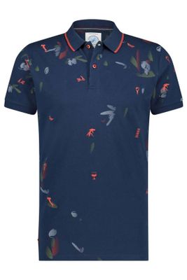A Fish Named Fred Poloshirt A Fish Named Fred print olijfbladeren donkerblauw