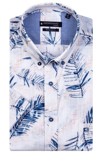 Giordano overhemd print Regular Fit korte mouw blauw