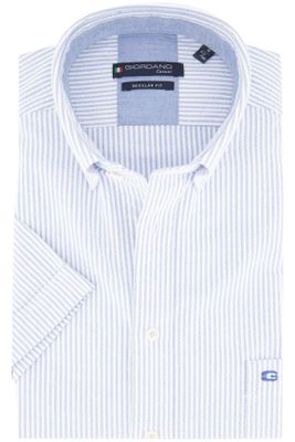 Giordano Giordano overhemd korte mouw gestreept wit met blauw