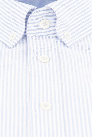 Giordano overhemd korte mouw gestreept wit met blauw