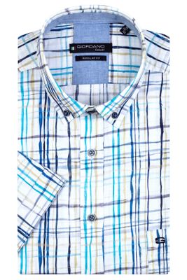 Giordano Giordano casual overhemd korte mouw blauw met print katoen wijde fit