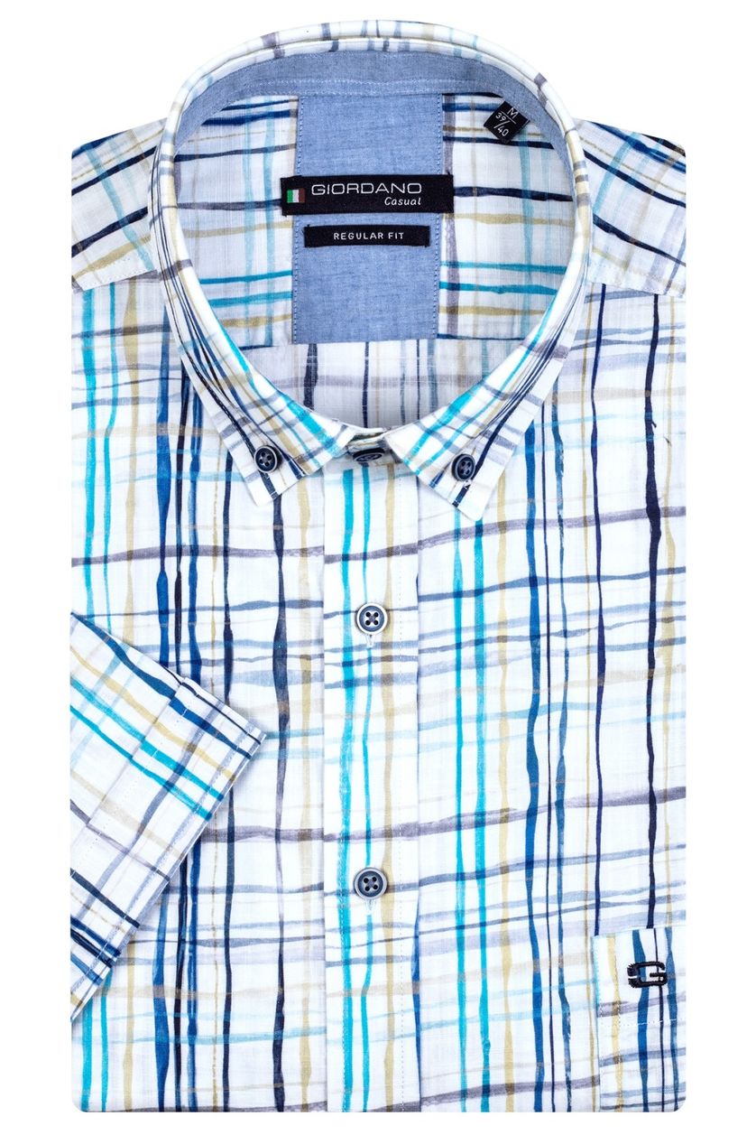 Giordano casual overhemd korte mouw blauw met print katoen wijde fit