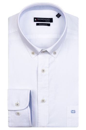 Giordano casual overhemd wijde fit wit effen katoen