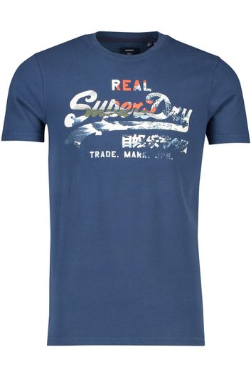 Superdry t-shirt ronde hals blauw met opdruk