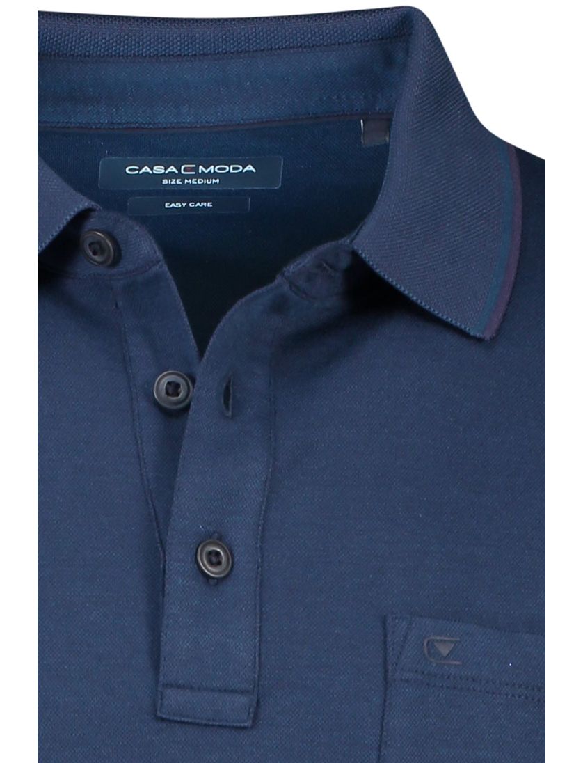 Jeansblauwe Casa Moda polo effen katoen wijde fit
