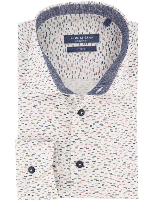 Overhemd Ledub wit print Modern Fit