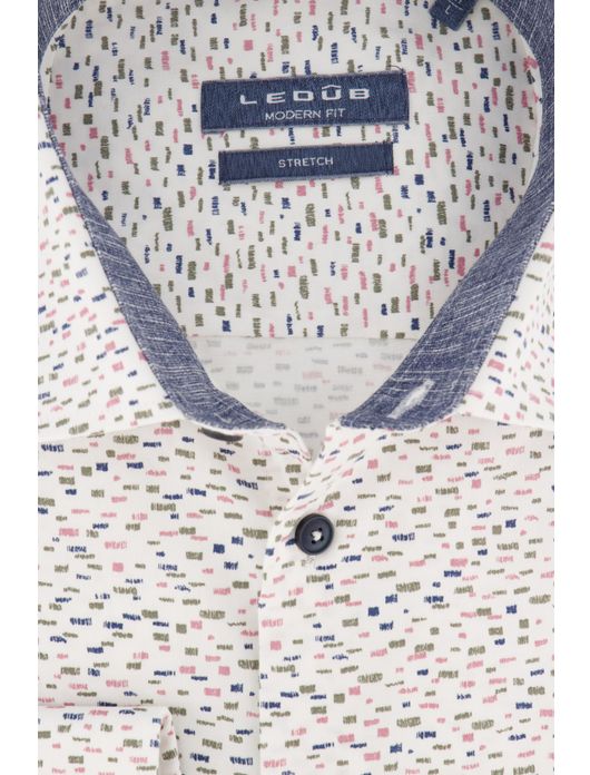Overhemd Ledub wit print Modern Fit