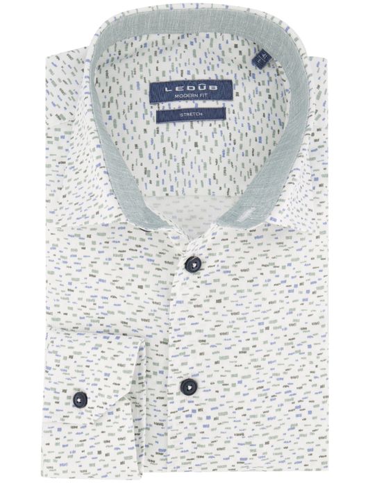 Stretch overhemd Ledub groen dessin