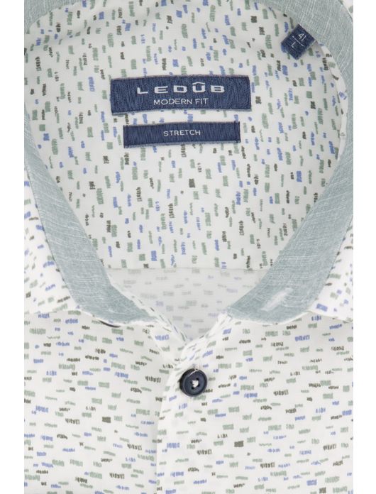 Stretch overhemd Ledub groen dessin