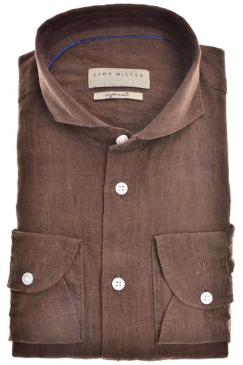 John Miller John Miller overhemd gemeleerd bruin