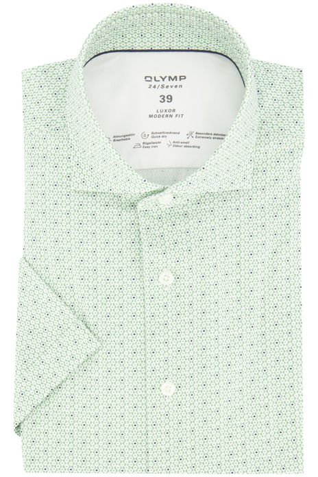 Olymp overhemd korte mouwen groene print Modern Fit