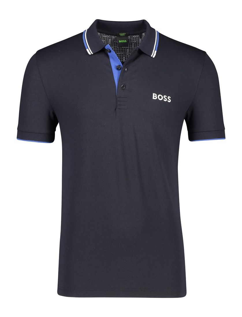 Hugo Boss polo blauw effen katoen normale fit 3-knoops