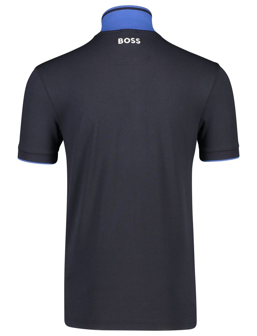 Hugo Boss polo blauw effen katoen normale fit 3-knoops