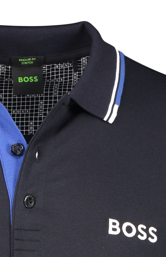 Hugo Boss polo blauw effen katoen normale fit 3-knoops