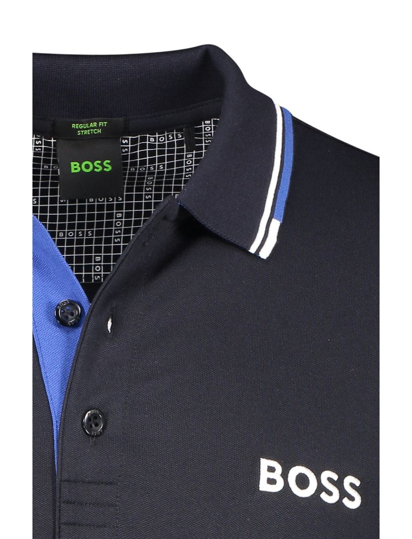 Hugo Boss polo blauw effen katoen normale fit 3-knoops