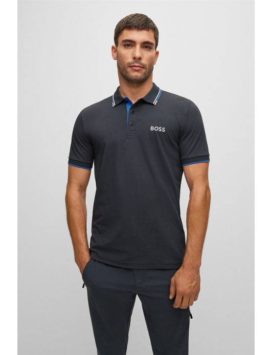 polo Hugo Boss blauw effen katoen normale fit
