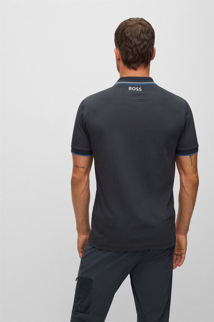 Hugo Boss polo blauw effen katoen normale fit 3-knoops
